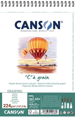 CANSON "C" à grain A5+ - Album à côté court - reliure à anneaux métalliques - 148 x 227 mm - 30 feuilles - papier blanc