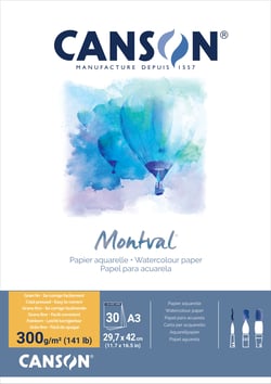Bloc aquarelle Montval - 30 feuilles - A3 29,7x42cm - 300 g/m²