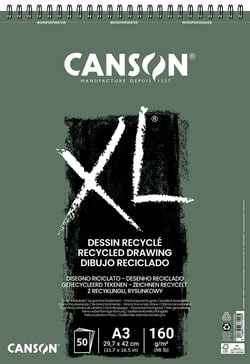 CANSON XL Recycled - Album de dessin - reliure à anneaux métalliques - A3 - 50 feuilles