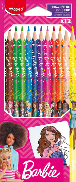 Lot de 12 crayons de couleur - Maped - Barbie 