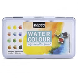 Coffret métal 12 demi godets d'aquarelle fine Pébéo