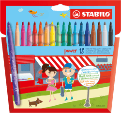 Lot de 18 feutres de coloriage pointe moyenne - STABILO - Couleurs assorties - Power