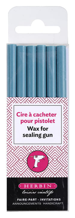 Blister 6 bâtons cire et pistolet turquoise