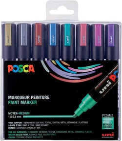 Lot de 8 feutres marqueurs peinture acryliques à base d'eau pointe conique moyenne - Posca - Couleurs métalliques - PC5M