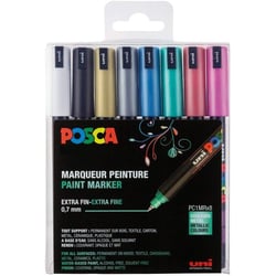 Lot de 8 feutres marqueurs peinture acryliques à base d'eau pointe calibrée extra-fine - Posca - Couleurs métalliques - PC1MR