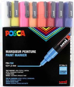 Lot de 16 marqueurs acryliques à base d'eau Pointe conique fine - Posca - Couleurs classiques