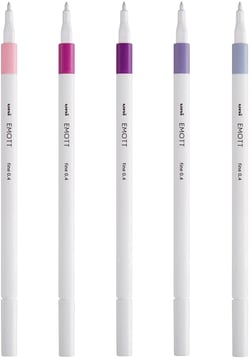 5 feutres Emott Floral Colors - Pointe fine 0,4 mm - Uni-ball - Mauve, Lilas, Rose Bonbon, Rose Vif, Brume Marine