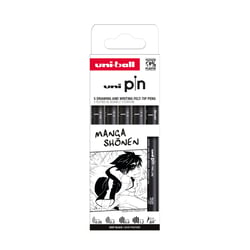 Lot de 5 feutres techniques pointes calibrées - Uni Ball - Noir - Manga Shonen 