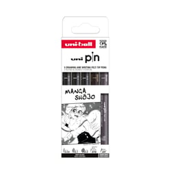 Lot de 5 feutres techniques pointes calibrées - Uni Ball - Noir - Manga Shojo