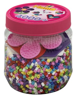 Pot de perles et plaques Hama - 5 mm - rose - 4000 perles 3 plaques