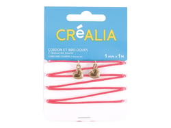 Cordon queue de souris 1 mm x 1 m et breloques coeurs Créalia - Rose