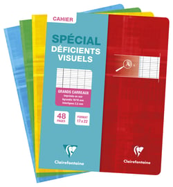 Cahier piqué Clairefontaine - Modèle aléatoire - 17 x 22 cm -  Spécial déficients visuels - 48 pages grands carreaux - Vendu à l'unité