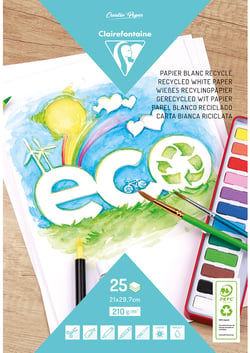Bloc papier Clairefontaine - 25 pages - Blanc recyclé - A4 21 x 29,7 cm - 210 g/m²