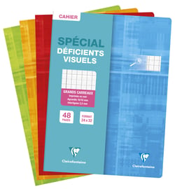 1 cahier piqué - 24x32 cm - Clairefontaine spécial déficients visuels - 48 pages grands carreaux - Modèles assortis