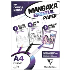 Pochette Mangaka Clairefontaine - 15 feuilles - Assorti 3 papiers - A4 21 x 29,7 cm