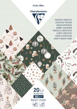 Bloc papiers imprimés - A4 (21x29,7cm) - 20 feuilles à motifs 160g + 1 idée créative - Noël cosy