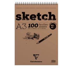 Bloc de dessin Clairefontaine - Marron - A3 29,7 x 42 cm - Sketch bloc spiralé - 100 feuilles