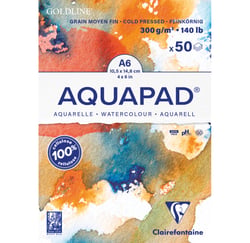 Bloc de 50 feuilles collé Clairefontaine - Blanc - A6 10,5 x 14,8 cm - Goldline Aquapad