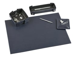 L' Agenda Moderne Satiny - Jeu d'accessoires de bureau - 4 pièces - Cuir de vache - bleu marine