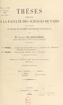 Action des traumatismes sur la variation et l'hérédité : mutation et traumatismes - Suivi de Propositions données par la Faculté : Des mutations chez les animaux ; La mutation chez les Ammonoïdés et ses applications à la stratigraphie