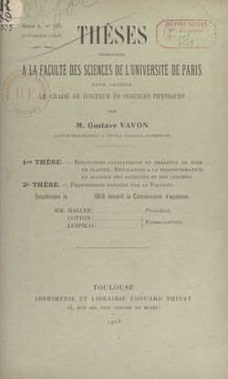 Réductions catalytiques en présence de noir de platine. Application à la transformation en alcools des aldéhydes et des cétones - Thèse présentée à la Faculté des sciences de l'Université de Paris pour obtenir le grade de Docteur ès sciences physiques....