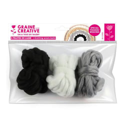 3 pelotes de fil à tricoter tissage noir/gris - Graine Créative