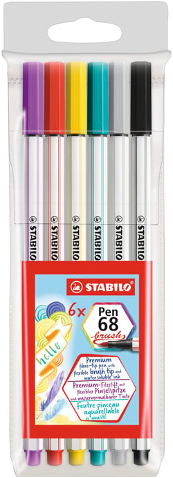 Lot de 6 feutres pinceau - STABILO - Couleurs assorties - Pen 68 brush