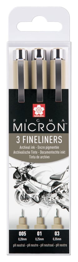 Lot de 3 fineliners pointe fine - Sakura - Noir - Pigma Micron