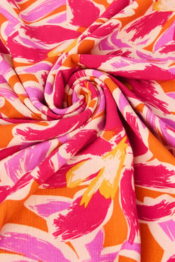 Tissu viscose crinkle Promod - 300 x 125 cm - Imprimés rose orange