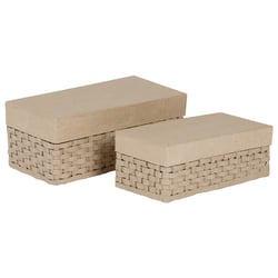 Assortiment 2 boîtes tressées rectangles en papier mâché brun 