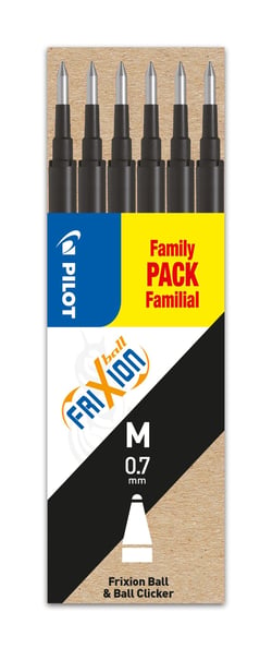 Lot de 6 recharges pour stylo roller effaçable - Noir - FriXion Ball & FriXion Ball Clicker - Pointe moyenne - Pilot