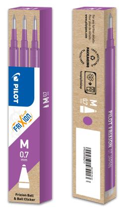 Lot de 3 recharges pour stylo roller effaçable Pilot - FriXion Ball & FriXion Ball Clicker - Mauve - Pointe moyenne 