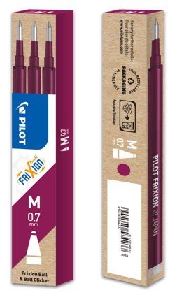 Lot de 3 recharges pour stylo roller effaçable Pilot - FriXion Ball & FriXion Ball Clicker - Rouge Bordeaux - Pointe moyenne 