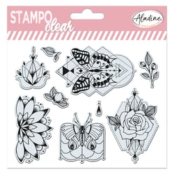 Aladine Clear - Ensemble de timbre d'artisanat - papillons, pivoine - transparent