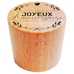 Tampon en bois rond - Joyeux Anniversaire 1