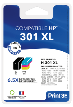 Cartouches d'imprimantes Print 3E - Compatibles HP H301 XL - Noir/Couleur