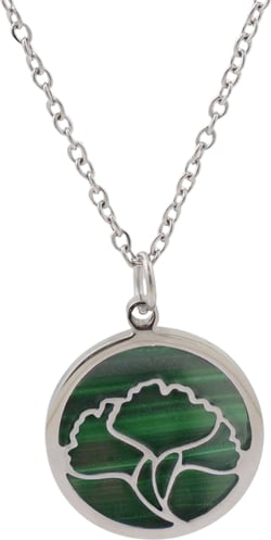 Collier avec feuille Ginkgo - malachite