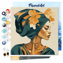Peinture au numéro Figured'Art - Femme au turban floral - 20 x 20 cm