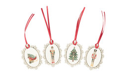 8 Étiquettes avec ruban rouge - Christmas Story - 5x7cm - Modèles Assortis