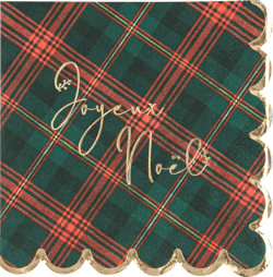 Lot de 20 serviettes cocktail Scottish Christmas - Papier - Tartan rouge, vert anglais et or - 24 x 24 cm