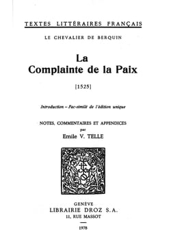 La Complainte de la Paix : 1525 - Fac-similé de l'édition unique