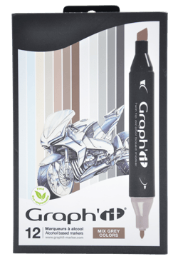 lot de 12 marqueurs alcool Graph'it - Mélange de gris