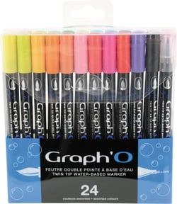 Lot de 24 feutres à eau à double pointe Graph'o - Couleurs assorties - Essentiel