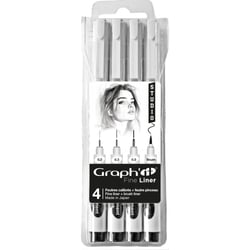 Lot de 3 fine liners pointe extra-fine + 1 feutre pinceau  - Graph'it - Noir - Studio Manga