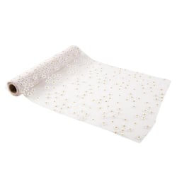 Chemin de table Artyfêtes - La Petite Marguerite - Organza - Blanc et paillettes or - 28 cm x 5 m