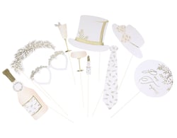 Kit photobooth Jolis Brins - Blanc et or - 10 pièces