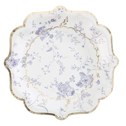 8 assiettes toile de Jouy - Blanc, bleu et or - 23 cm                       