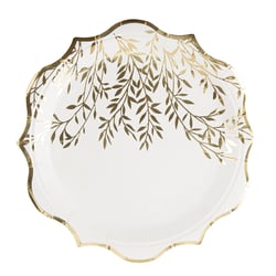 8 assiettes Jolis Brins  - Blanc et or - 23 cm                            