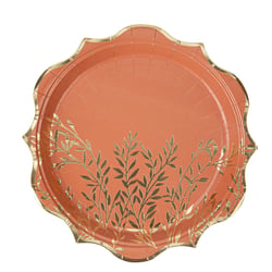 8 assiettes Jolis Brins - Terracotta et or - 23 cm                         