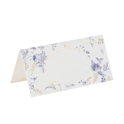10 marque-places toile de Jouy - Blanc, bleu et or - 8 x 4 cm              